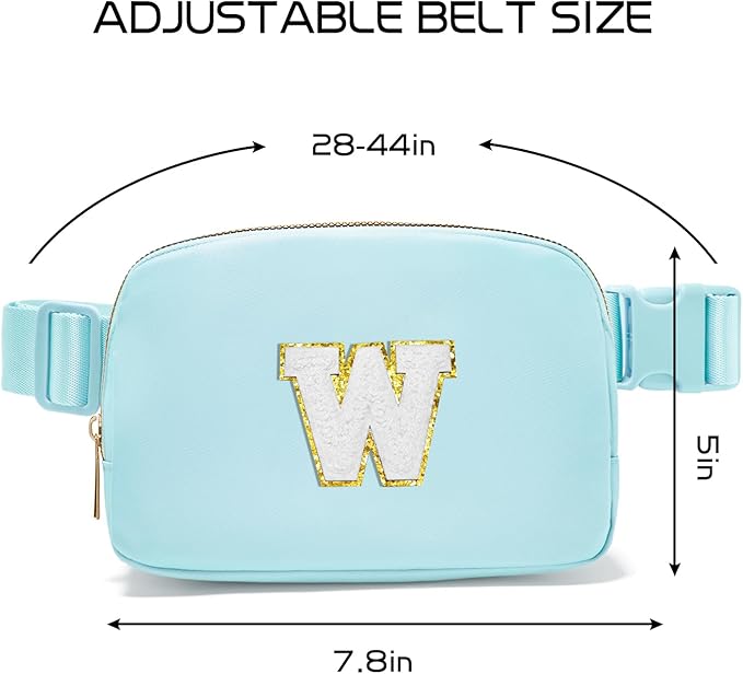 Gitus Birthday Gifts for 8 9 10 11 12 13 Year Old Girls Personalized Fanny Pack Crossbody Bags with Initial Letter Patch Belt Bag for Teen Girls Cute Trendy Stuff Travel Essentials (Icingblue-W)