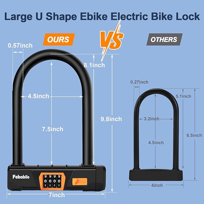 Bike Locks Heavy Duty Anti Theft,4 Digit Combination Ebike u Lock with Cut-Proof Security 4FT x 8mm Chain,Combo Large U Shape Lock for Motorcycle,Scooter,Bicycle,Electric,Moped