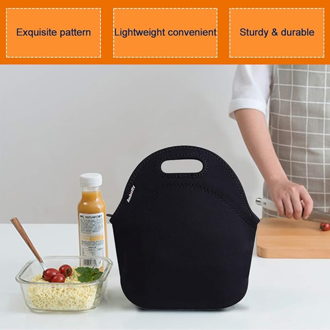 Neoprene Lunch Bag/Lunch Box/Lunch Tote/Picnic Bags Insulated Cooler Travel Organizer (Black)