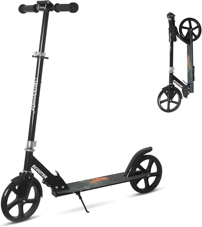 Nattork Scooter for Kids Age 6+, Teens and Adults- Adjustable Height Folding Kick Scooter with Large Sturdy Wheels for a Smooth Ride, Lightweight, Anti-Shock Suspension for Boys and Girls