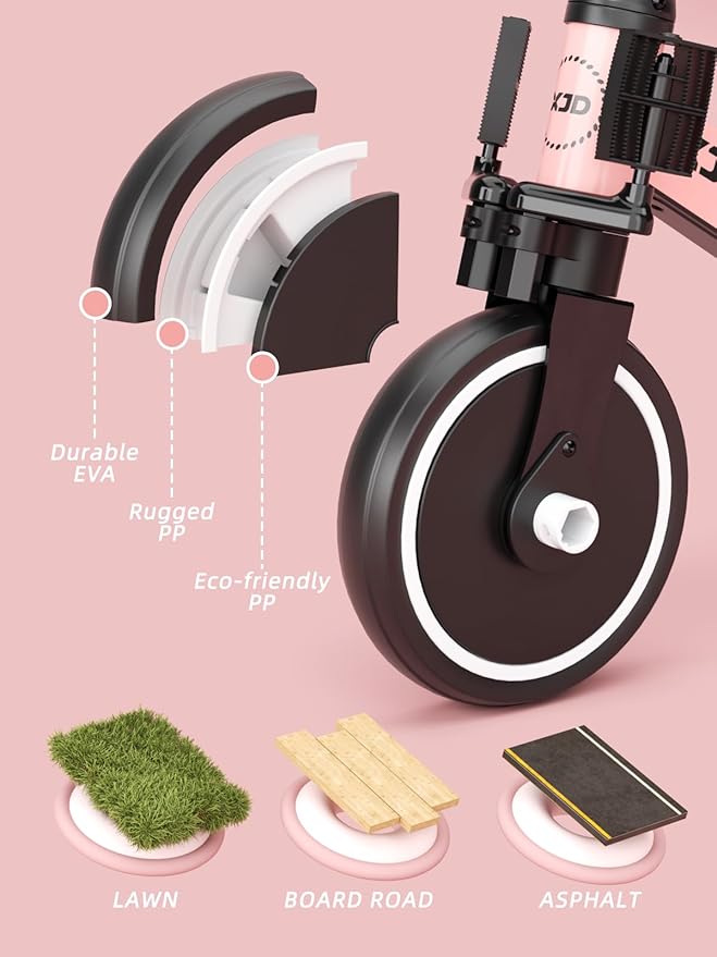 ﻿XJD 5 in 1 Toddler Bike, Tricycle for Toddlers 1-3 with Adjustable Seat Height, Removable Pedals, Ideal Balance Bike Birthday Gifts and Toys for Boys and Girls