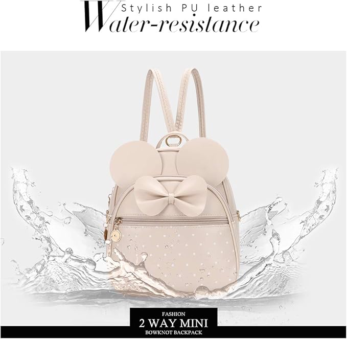 KL928 Girls Mini Backpack Bowknot Polka Dot Cute Small Daypacks Convertible Shoulder Bag Purse for Women