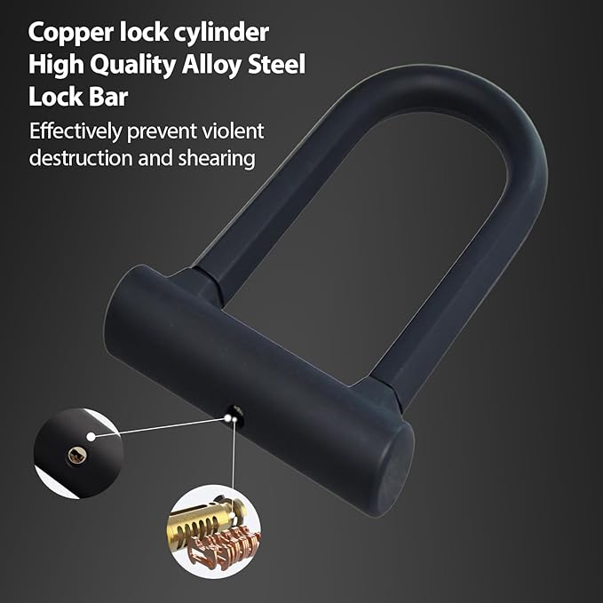 Bike U Lock Heavy Duty Anti Theft with 4ft Security Steel Cable-3 Keys and Mounting Bracket Included,Bicycle Locks Perfect for Road,Mountain,Scooter and Ebike