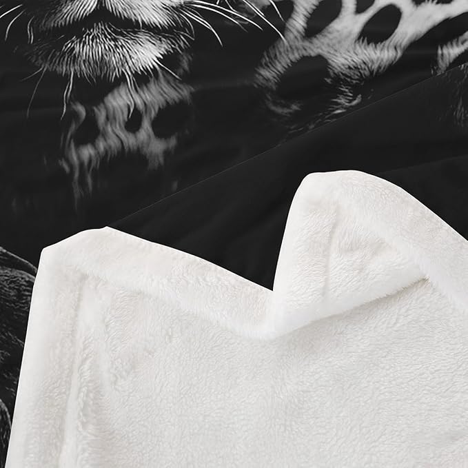 Jaguar Sherpa Fleece Throw Blanket - Wild Animal Style Plush for Sofa, Couch, Bed - Black Fuzzy - Baby 30x40 Inch