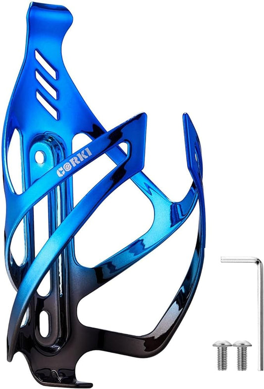 Corki Cycles Bike Water Bottle Holder Aluminum Alloy, Universal Bike Water Bottle Cage for Road, Mountain and Gravel Bikes - 1 Pack - Black&Blue