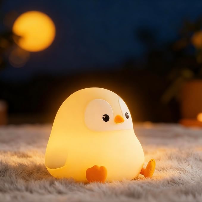 Penguin Night Light for Kids, Squishy Rechargeable Penguin Lamp, Cute White Elephant Christmas Gifts, Dimmable Touch Penguins Nightlight, Boy Girl Baby Nursery Room College Animal Décor