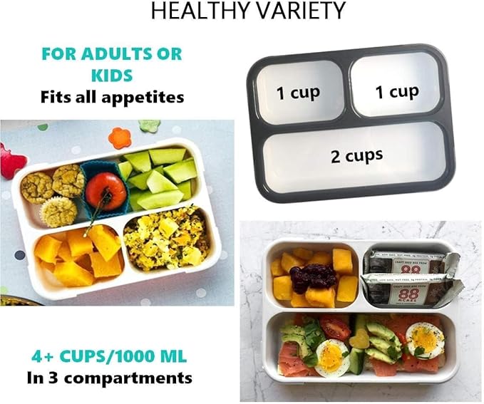 kinsho Bento Box with Insulated Lunch Bag and Ice Pack. Lunch Container with 3 Divided Leak-Resistant Compartments Perfect for Work or School, Adults Boys Kids, Black with Camo Bag