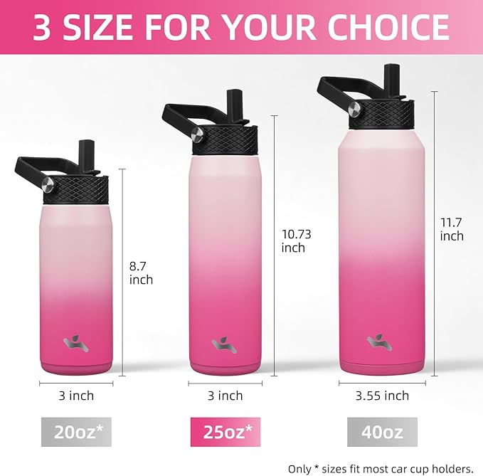 25oz Insulated Stainless Steel Water Bottle with Straw and 3 Lids, BPA-Free Sports Water Bottle,travel water bottle,Cherry Blossom