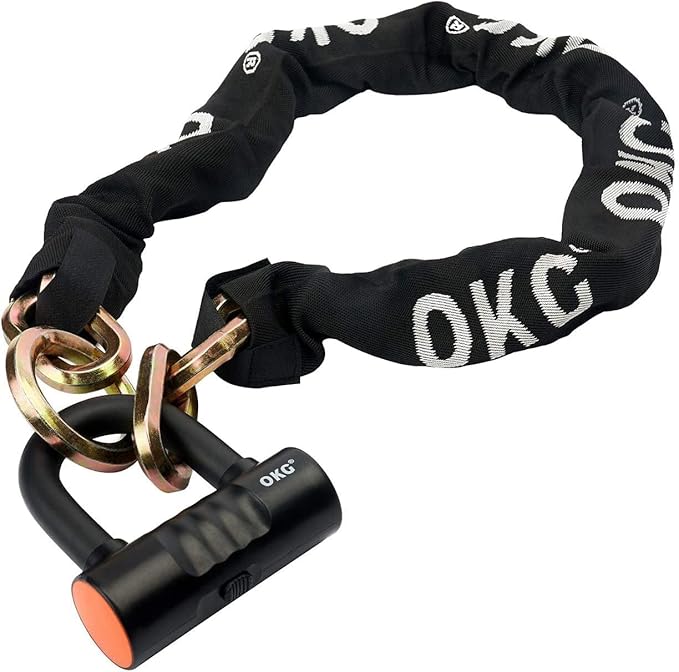 OKG Ultra Security Motorcycle Chain Lock, 4 Keys, 13lbs, 5 ft x 1/2in (12mm) Thick Motorcycle Lock Chain, Heavy Duty Chain Lock, High Security Cut Proof Chain Combo Anti Theft Heavy Duty Small U-Lock
