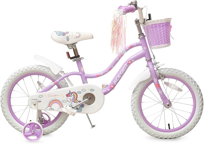 Princess Style Girls Bike with Basket for 2-13 Years Old Kids and Toddlers, 12 14 16 18 Inch Bicycle for Children with Training Wheels and Streamers, 20 Inch with Kickstand, Multiple Colors