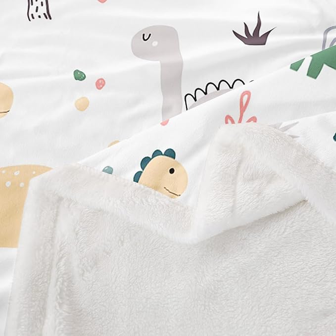 Baby Dinosaur Plush Throw Blanket - Kids Cartoon Dino Sherpa for Children, Boys, Girls - Jungle Animals Fuzzy Fleece for Sofa, Bed, Couch - Nursery Room Decor 30x40 Inch