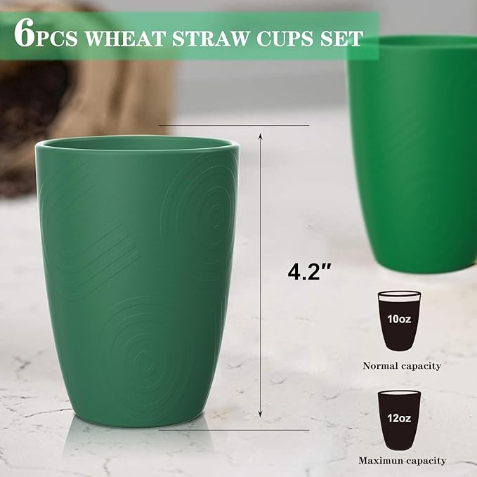 Homienly Wheat Straw Cups Plastic Cups Unbreakable Drinking Cup Reusable Dishwasher Safe Water Glasses (12 OZ Forest Series)