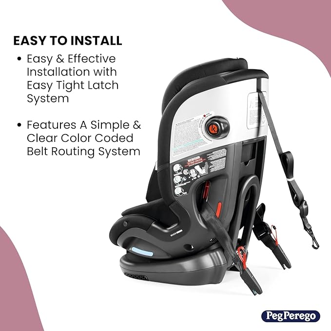 Peg Perego Primo Viaggio All-in-One Convertible Car Seat – Newborn to 10+ Years – 5-120 lbs – Height Adjustable & Slim, 100% FR-Free, Made in Italy, Crystal Black (Black)