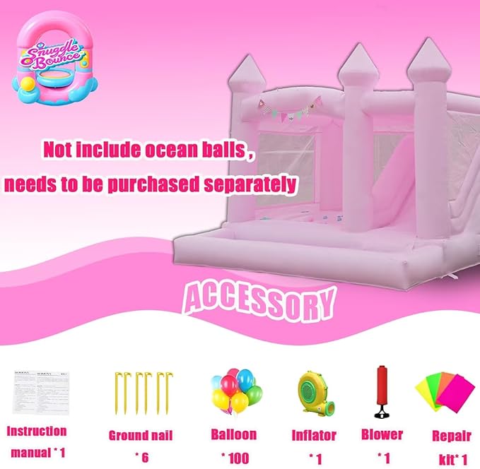 13FTx13FT Large Pink Inflatable Bounce House 100% PVC Bounce House for Big Kids Pink Jumper Bouncy Castle Kids and Adult Wedding Decorations for Outdoor Birthday Party（Including 1500W Blower）