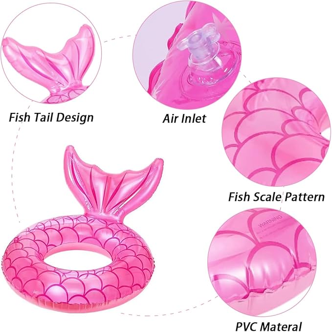 Children Swimming Ring, Inflatable Pool Floats Swim Tube Raft Toy with Fruits Mermaid Decorations Summer Water Fun Lounge Beach Lake Party Supplies for Kids