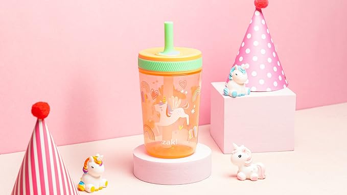Zak Designs Kelso Tumbler Set 15 oz, (Unicorn) Leak-Proof Screw-On Lid with Straw Made of Durable Plastic and Silicone, Perfect Cup Bundle for Kids (2pc Set)