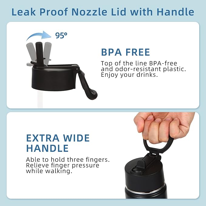 Volhoply 16 OZ Kids Water Bottle Bulk 2 Pack,Insulated Sports Bottles with Straw Lid,Stainless Steel Bottle with Handle Keep Cold & Hot,Double Wall Vacuum Tumbler Cups for School,Girls(Black, 2)