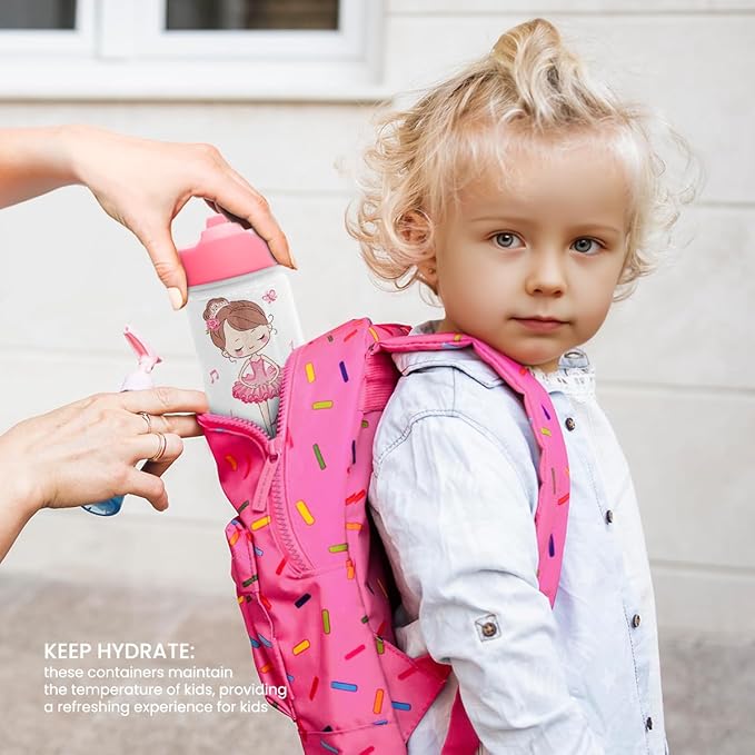 Ballet Water Bottle - Kids Water Bottle with Straw Lid - 12 Oz Insulated Stainless Steel Water Bottles for Kid Girls - Travel Cup for School Sports