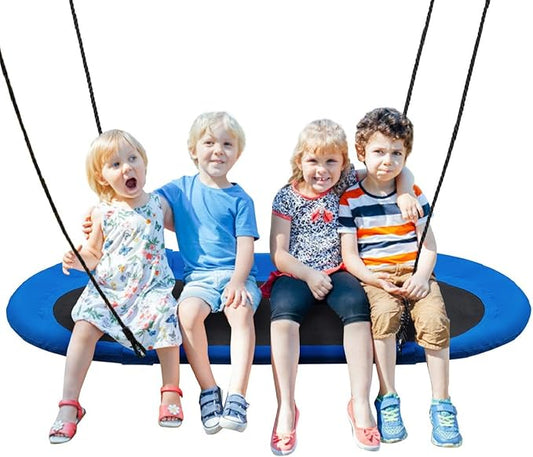 Costzon 60'' Giant Waterproof Platform Saucer Tree Swing Set, 700 lb Weight Capacity, Outdoor Saucer Tree Swing with Adjustable Hanging Ropes, Swing for Children Park Backyard (Blue)