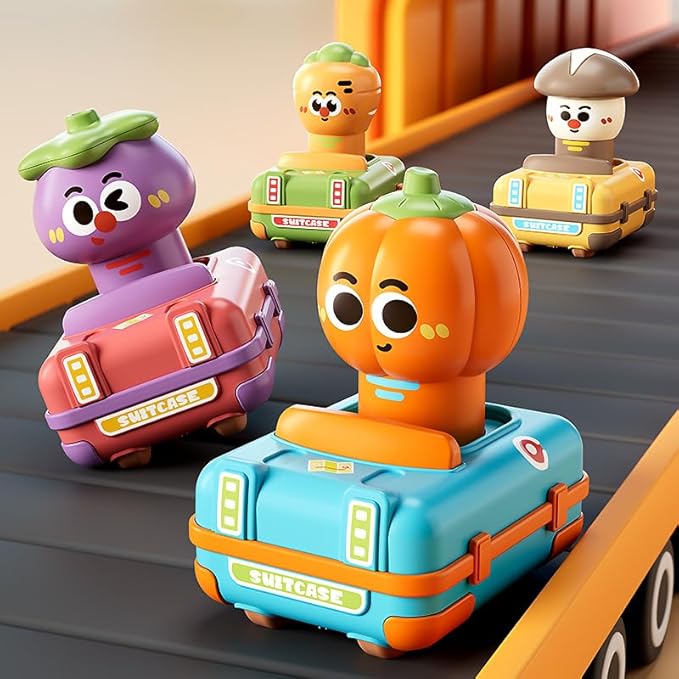 Toddler Car Toys for 1 Year Old Girl Boy, Baby Press and Go Toy Cars for Toddlers 1-3, Montessori Infant Play Vehicle Set, Play Food(Veggie) Racing Cars for 18-24 Month, 1st Birthday