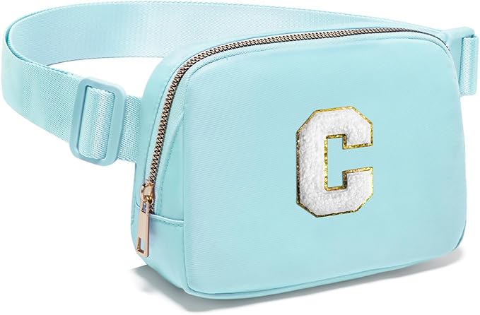 Gitus Birthday Gifts for 8 9 10 11 12 13 Year Old Girls Personalized Fanny Pack Crossbody Bags with Initial Letter Patch Belt Bag for Teen Girls Cute Trendy Stuff Travel Essentials (Icingblue-C)