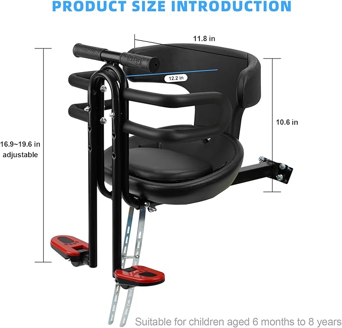 Toddler Bike Seat,1-3 Years Old Front Kids Bike Seat, Baby Bike Seat With Full Surround Guardrail, Safety Handle and Comfortable Pedals, Easy and Quick Installation of Toddler Bike Seat for Adult Bike