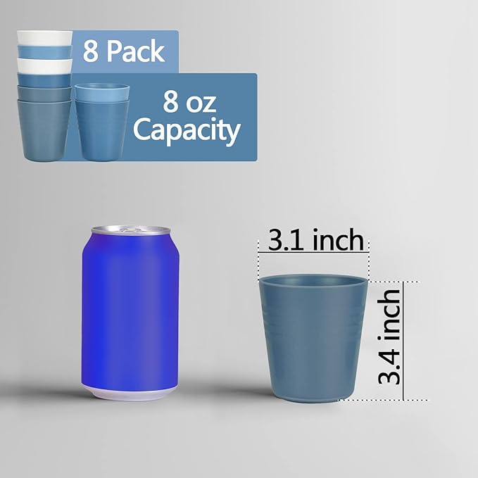Homestockplus 8 Ounce Small Tumbler Cups,Unbreakable Drinking Cups Microwave and Dishwasher Safe BPA Free Small Reusable Cup for Water, Milk, Juice, Soda and more【Set of 8】