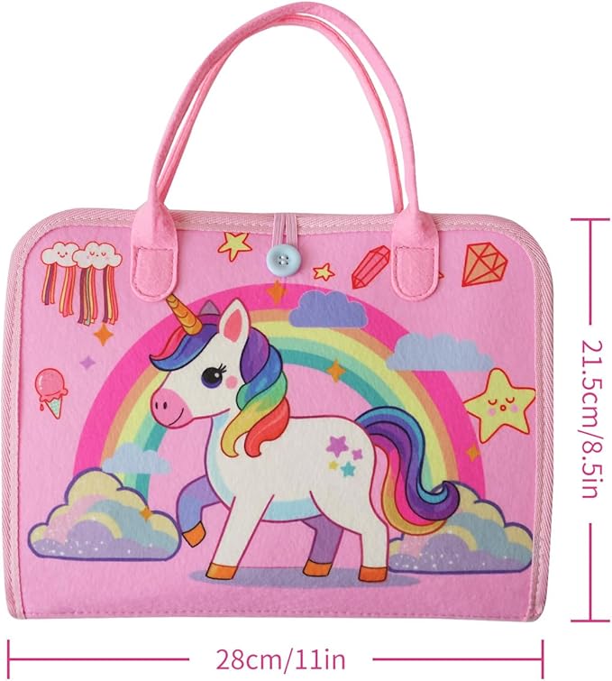 Montessori Toddler Busy Board Toys, Girls Unicorn Learning Sensory Toy, Toddler Travel Toy, Children's Educational Activity Busy Book, Birthday Gift (Pink)