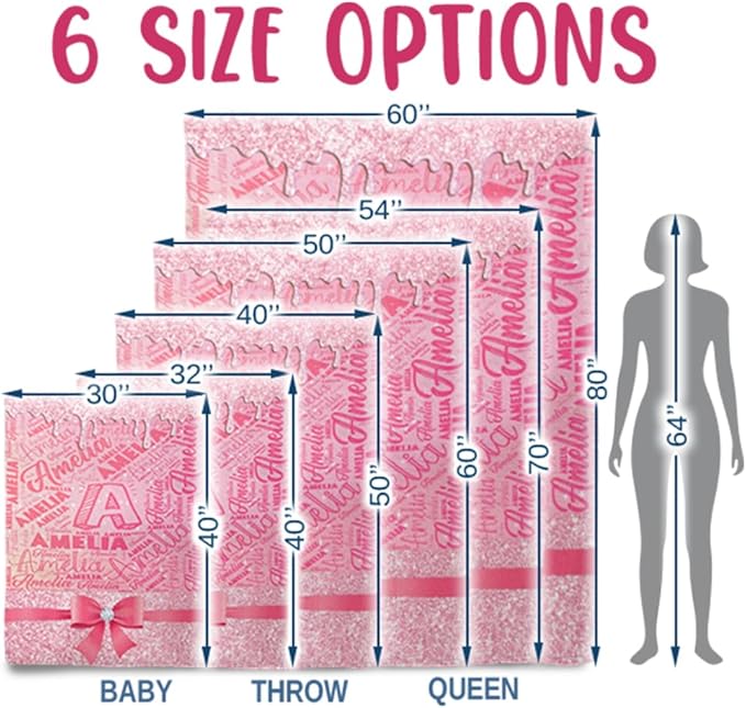 Custom Girl Blanket with Name Personalized Cute Ribbon Bow Blanket for Newborn Customized Soft Flannel Throw Blanket Memorial Gift for Toddler on Birthday Baby Shower Christmas