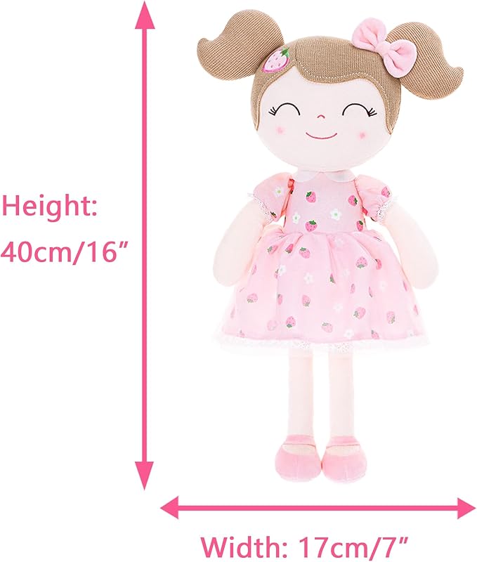 Gloveleya Baby Girl Gift – Strawberry Pink Plush Doll with Gift Box, Soft First Baby Doll for Toddler Girls, Birthday Present, Baby Shower & Holiday Keepsake