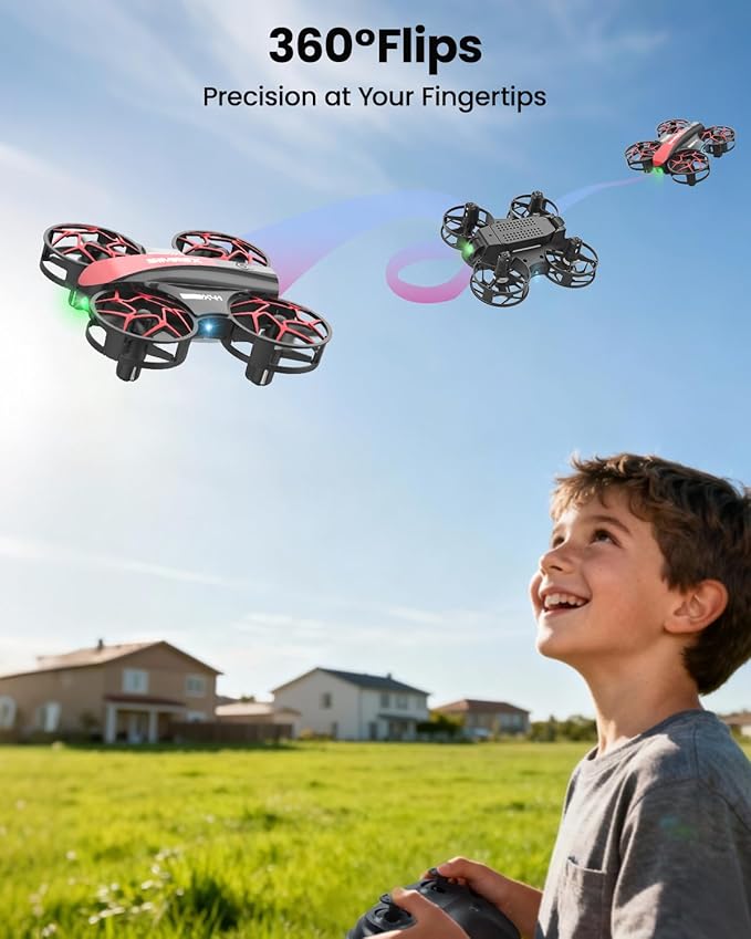 SIMREX Mini Drone for Kids & Beginners, RC Quadcopter with Altitude Hold, 3 Speed Modes, One Key Takeoff/Landing, Headless Mode, Cool LED Lights, Stunt Flip, Ideal Christmas Birthday Gift Toy(Red)