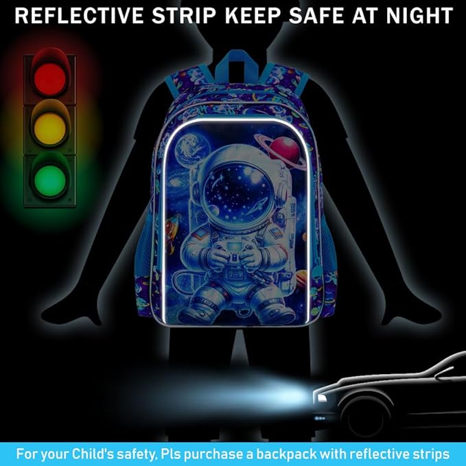 16" Space Backpack for Boy, 3Pcs Astronaut Bookbag for Elementary Preschool Kindergarten, Kids School Backpacks with Lunch Box (Blue)