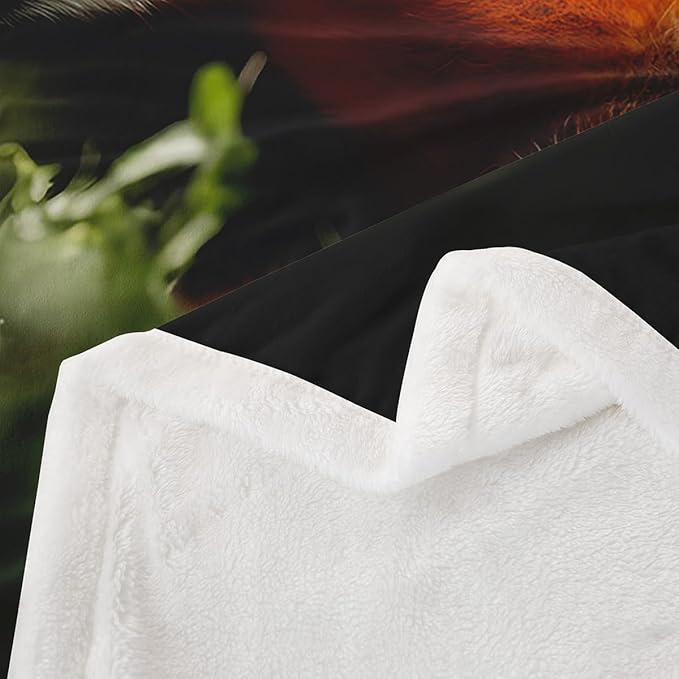 Raccoon Sherpa Blanket Red Panda Plush Blanket Tree Green Leaves Fleece Throw Blanket for Sofa Couch Bed 3D Wild Animal Pattern Fuzzy Blanket Ultra Soft Room Decor 40x50 Inch