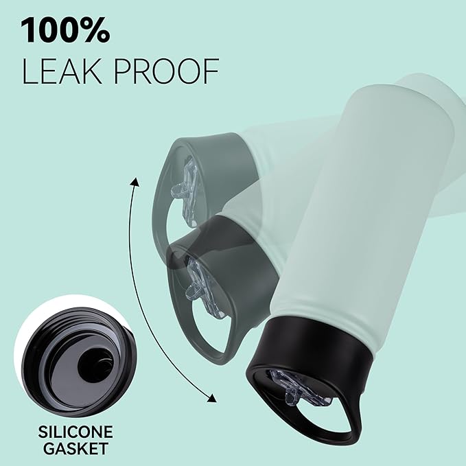 16 oz Insulated Water Bottle for School, Straw & Spout Lid, Keep Cold 24H, Spill Proof, BPA-Free, Double Wall Stainless Steel Kids Water Bottles for Sports, Gym, Travel, Turquoise Blue