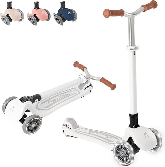 Kick Scooter for Kids Ages 3-10 (Beige/Pink/Navy/White) 3 Wheeled with LED Light-Up Wheels CPSC Certified Foldable and 4 Height Adjustable Toddler Scooters for Boys Girls
