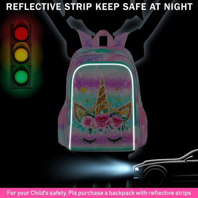 CCJPX 3PCS Unicorn Backpack for Girls, 16”Kids Bookbag with Lunch Box, Cute Water Resistant Elementary School Bag for Kindergarten Preschool Toddler