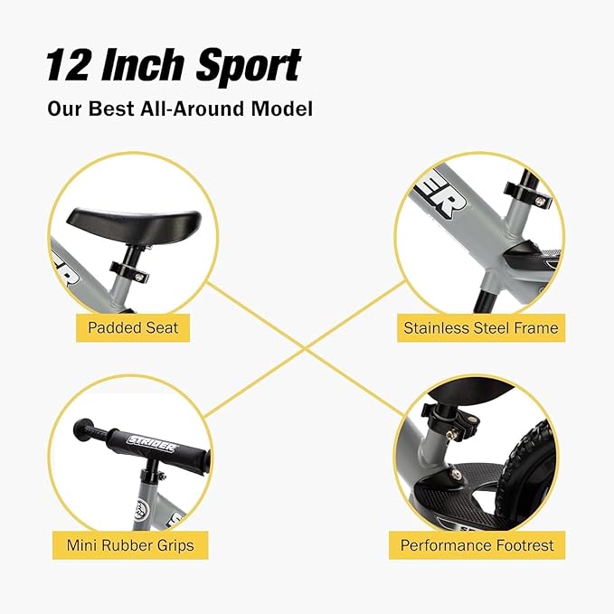 Strider 12” - Helps Teach Baby How to Ride a Balance Bicycle - for Kids 6 Months to 4 Years - Easy Assembly & Adjustments