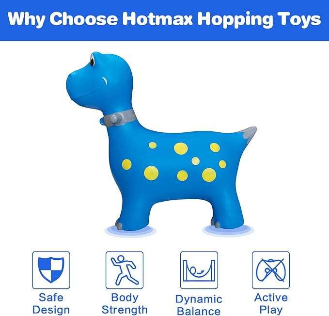 HotMax Bouncy Horse, Dinosaur Hopper Toys for Kids, Inflatable Ride on Bouncy Animals Toys for Toddlers, Jumping Horse for Baby Birthday Gift for Boy or Girl 18 Months 2-4 Year Old (Blue)