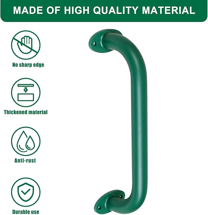 SELEWARE 6-Pack 12-Inch Green Metal Playground Safety Handles – Heavy-Duty, Non-Slip Grab Bars for Indoor/Outdoor Kids’ Playsets, Swing Sets, Playhouses, Treehouses, Jungle Gyms & Climbing Frames