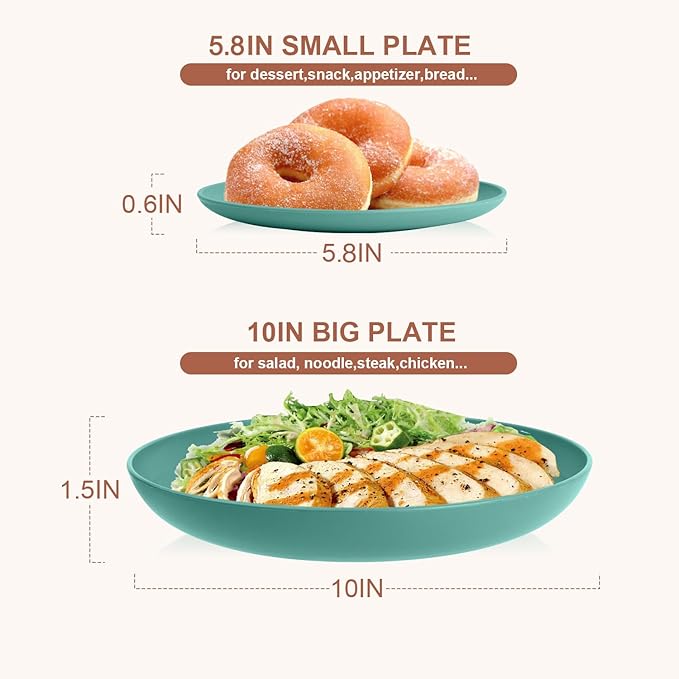 Wheat Straw Dinnerware Sets 32-Piece, Service for 8, Unbreakable Kitchen Dishes Set, Plastic Plates and Bowls Set with Cups, Microwave and Dishwasher Safe Dishware Set for Party- Green