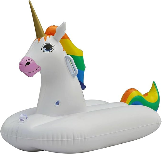 Jet Creations Rainbow Unicorn Design Inflatable Ride On, Pool Water Hill Grass Sliding Sledding, up to 120 lbs, FUN-UNICORNx49
