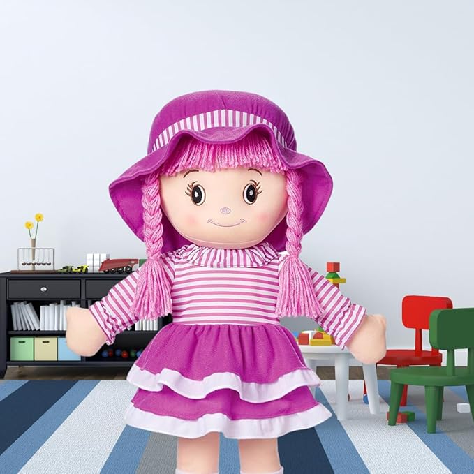 LOVE & HUG 24" Huggable Doll Soft Doll with Purple Dress and Yarn Hair