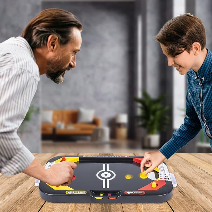 Gamie 2 in 1 Sports Table Games Mini Air Hockey Table for Kids, and Soccer Game for Indoor Fun, Includes Pucks, Balls, and Strikers, Air Hockey Fits on Table or Floor for Hours of Action-Packed Play
