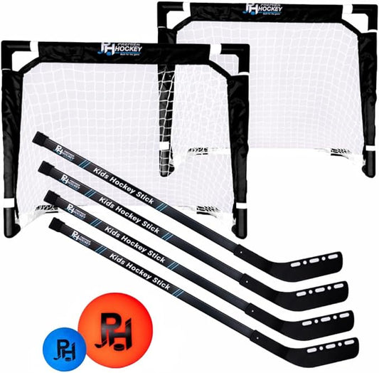 Premier Sports - Kids Hockey Set – (4) Sticks, (2) Mini Goals, (1) Foam & (1) Standard Balls – Complete Beginner Set for Ages 3-9