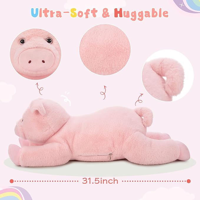 MaoGoLan Giant Pig Stuffed Animal Plush Toy, 31.5 Inches Oversize Soft Pig Plushie for Kids Girls Boys, Snuggle Cute Stuffed Farm Animal Gift for Christmas Birthday