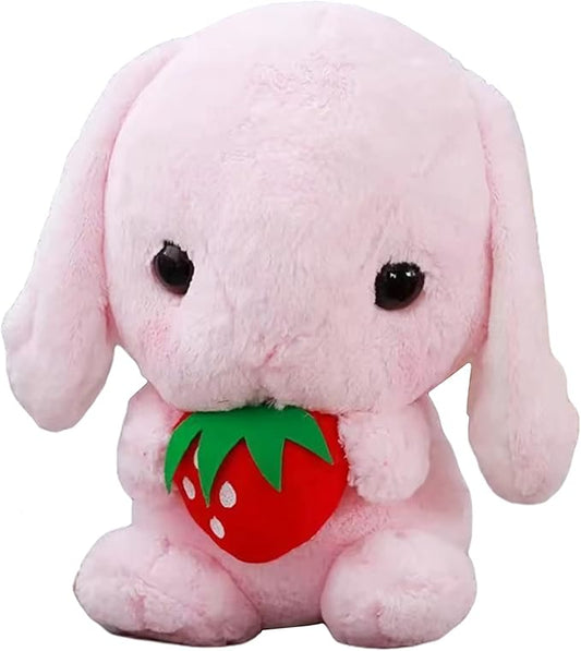 HOUPU Soft Toy - Sitting Lop Eared Rabbit, Easter White Rabbit Stuffed Bunny Animal with Carrot Soft Lovely Realistic Long-Eared Standing Pink Plush Toys (Pink-Strawberry,12.5in/32cm)