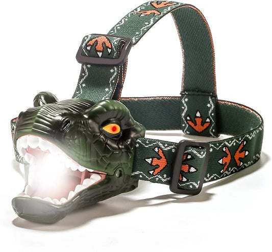 Dinosaur Kids Headlamp, T-Rex Dinosaur Led Headlamp Flashlight, Dinosaur Toy Headlamp Flashlight with 4 Lighting Mode for Boys, Girls’ Camping, Hiking, Reading and Party (Green)