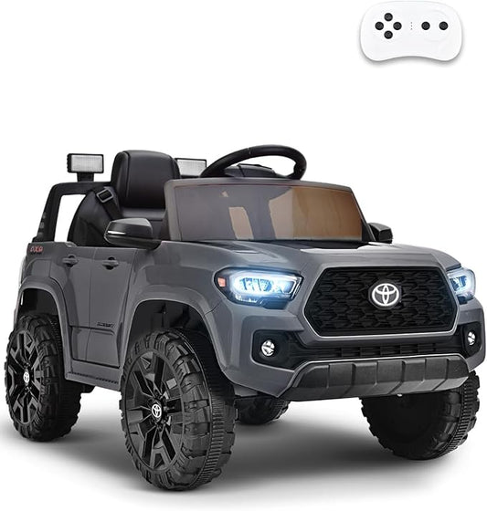 Blitzshark 12V Kids Ride on Car Licensed Toyota Tacoma Battery Powered Motorized Electric Vehicle, with Remote Control, Digital Display, Spring Suspension, Storage Space, Music & FM, Grey