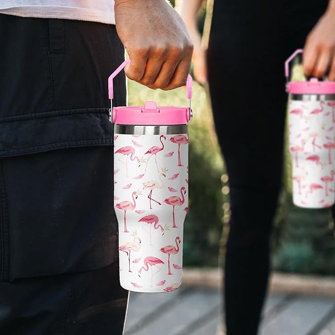 Flamingo Gifts for Women, 30 oz Pink Flamingo Leakproof Tumbler with Lid and Straw, Flamingo Decor