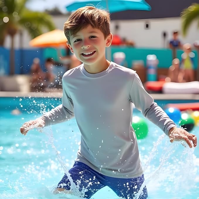 INGEAR Boys' Rash Guard UPF 50+ Swim Shirt - Lightweight, Quick-Dry, Durable Sun Protection for Swimming, Sizes XS-XL
